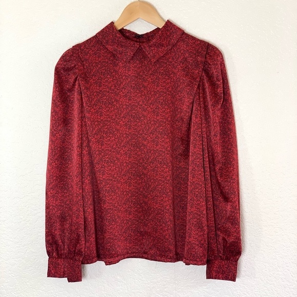 Vintage | Red satin long sleeve blouse size large - Picture 1 of 7